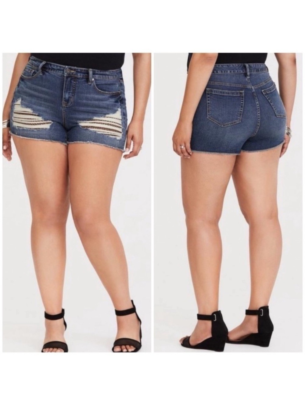 Torrid High Waisted Distressed Fishnet Short Shorts